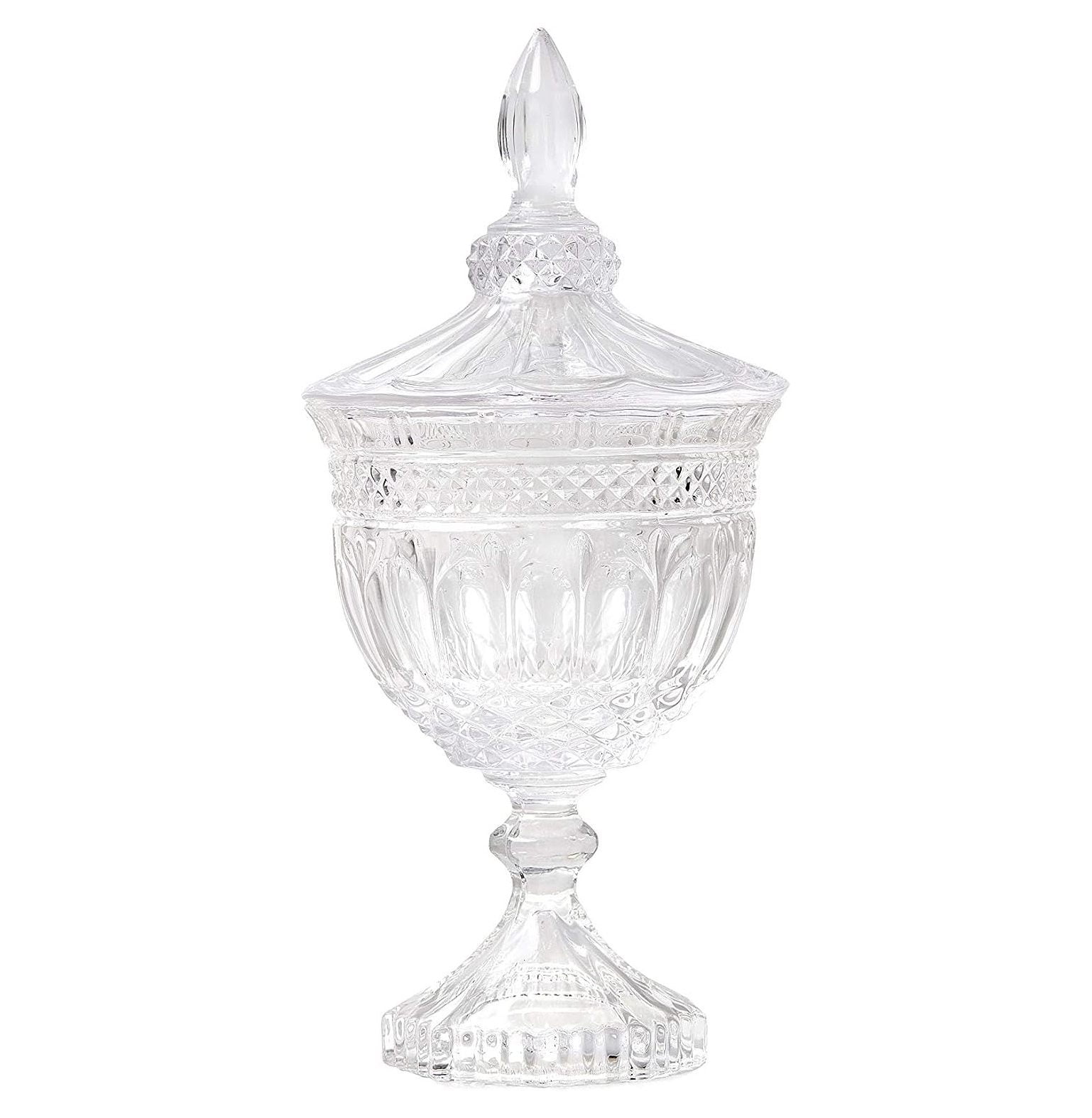 Chictail Set of 4 Glass Goblet Vase with Lid, Features Intricate Detailing, Measures 9.75" Tall