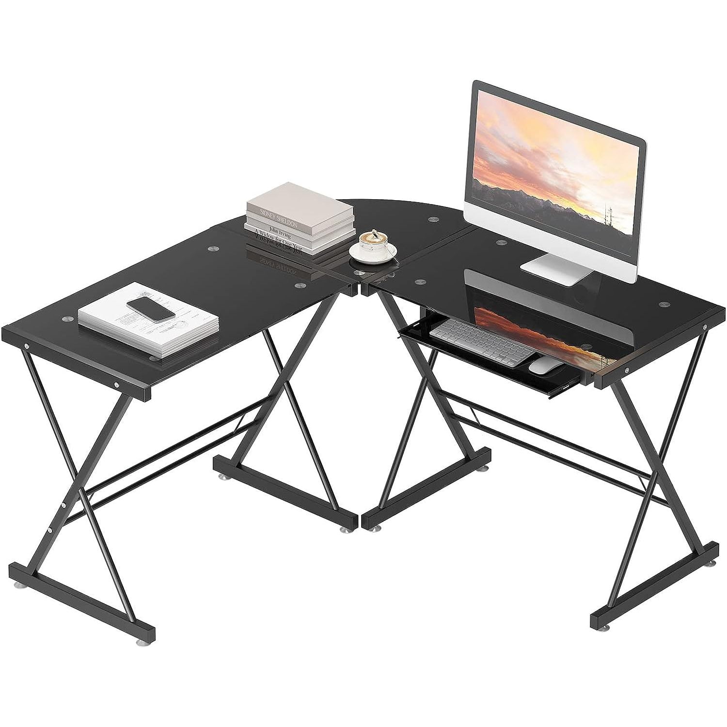 Chictail Tempered Glass LShaped Computer Desk MultiFunctional Corner