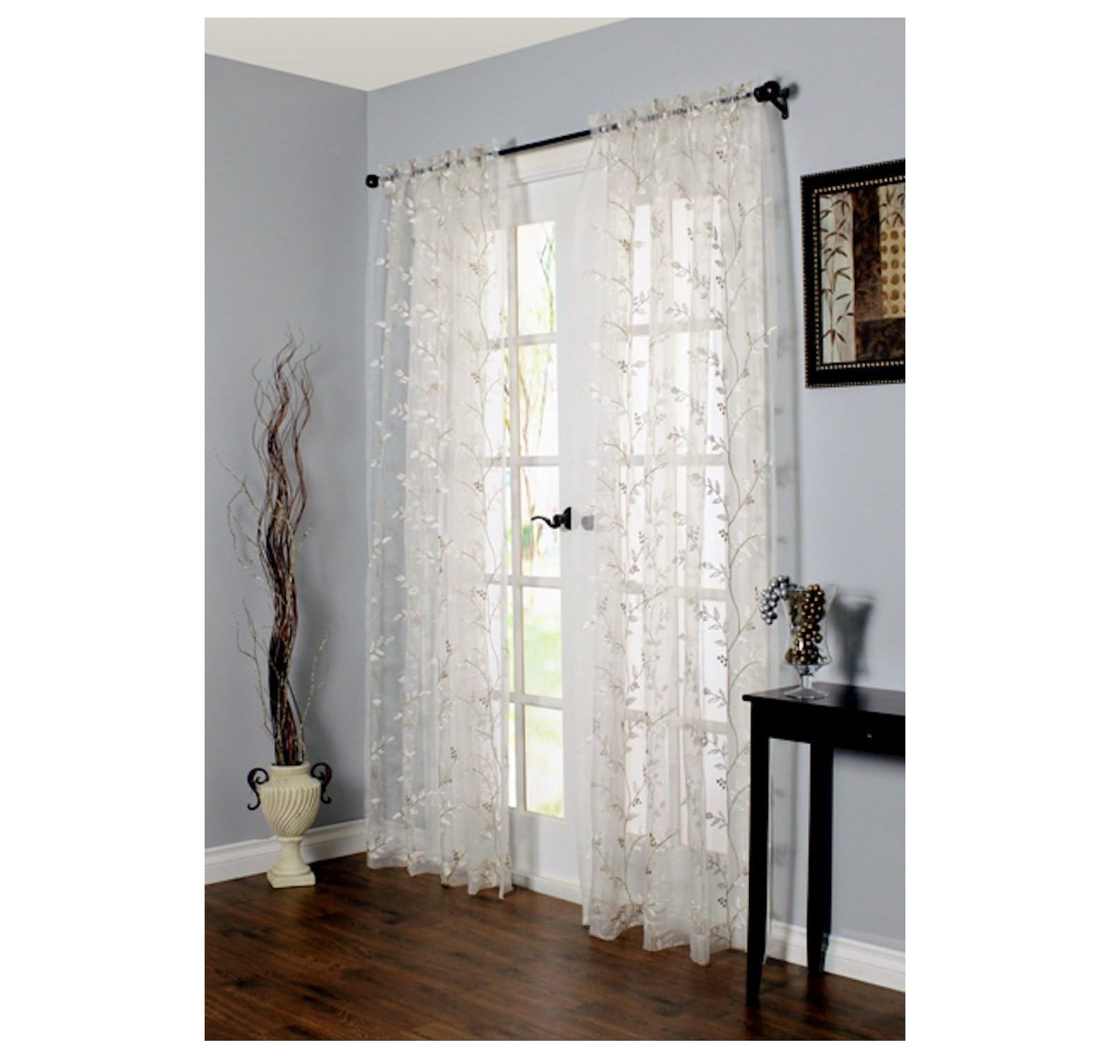 Chictail Venice Embroidered Sheer Rod Pocket Curtain Panel, White 55" W