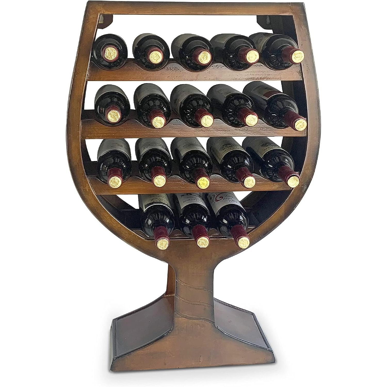 Chictail Wine Glass Shaped Wall Mounted Wine Rack 18 Bottles Freestanding Wooden Wine Holder