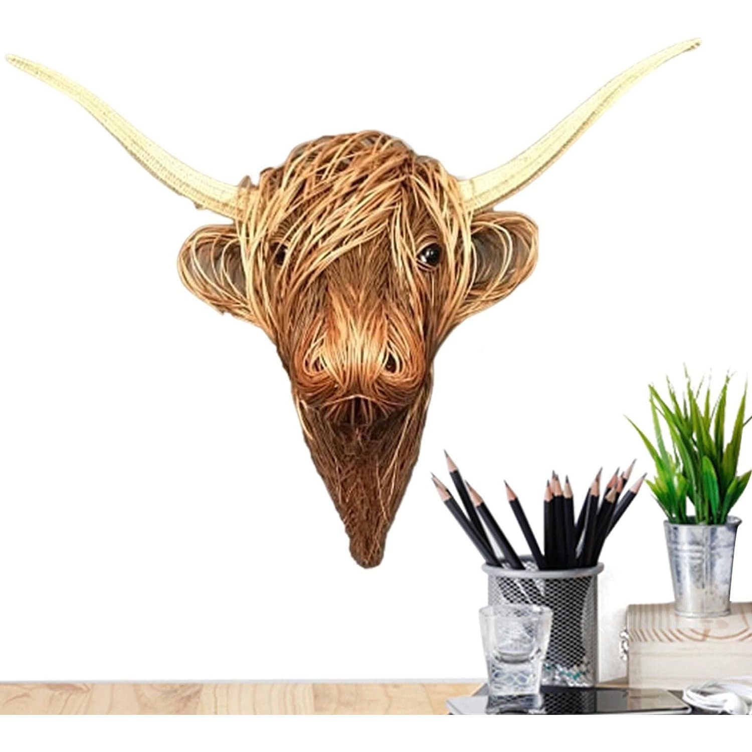 Chictail Woven Willow Highland Cow Wall Art Decor Resin Highland Cow