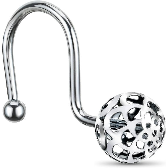 Chictie Nickel Shower Curtain Hooks - Decorative Shower Curtain Rings,Set of 12 Metal Rustproof Shower Hangers for Bathroom Curtains Rods Hollow Ball Design