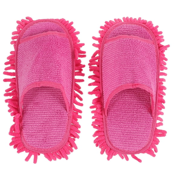 Chidian 1 Pair Duster Mop Slippers Shoes Cover Winter Warm Floor Slippers Washable Floor Polishing Hair Sweeper For Bathroom Kitchen ( Rosy, )