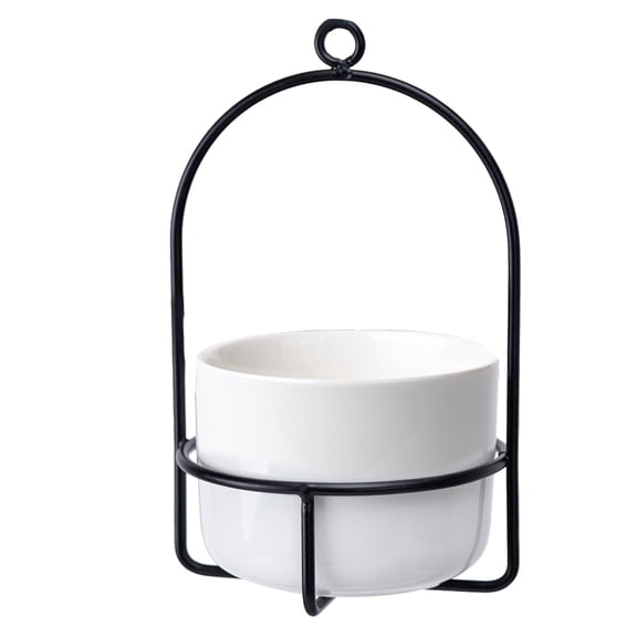 Chidian 1 Set Wall Hanging Flower Pot Iron Rack Ceramic Flowerpot Home Wall Hanging Decor for Home (Black Frame, White Flowerpot)