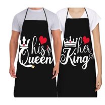 Chidian 2Pcs King Queen Apron Set Couple Aprons for Valentine's Day present His and Her Aprons Crafting Aprons for Couples Black