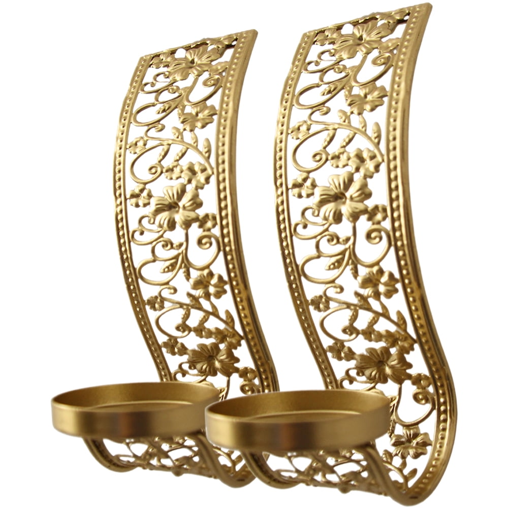 Chidian 2pcs Hollow Wall Candle Holders Middle East Style Metal Craft Wall Candle Stand Candlestick Holder