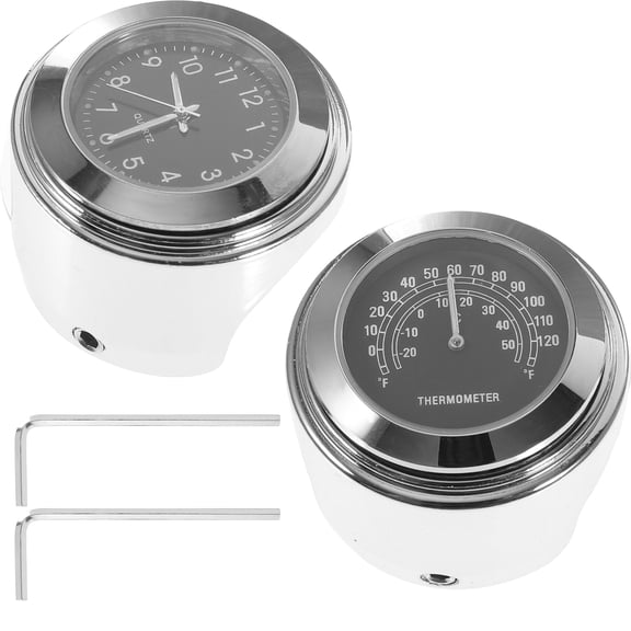 Chidian 2pcs/set 22-25mm Motorcycle Handlebar Dial Clock and Thermometer for (Black)