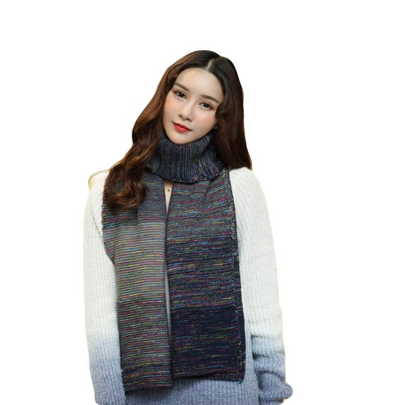 Chidian Gradient Warm Winter Scarves Women Men Shawl Long Thick Couple Scarf (Navy Blue)