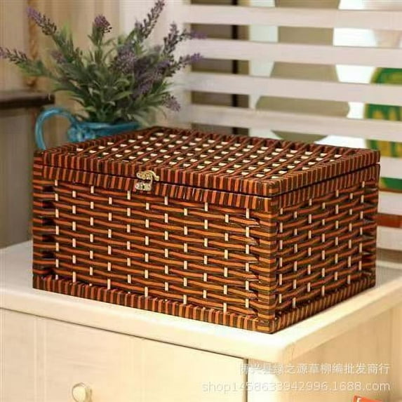 Chidian Woven Storage Bin with Lid for Sundries Rattan Basket for Shelves Decorative Storage Box for Desktop Multipurpose Organizer for Snacks and Makeup