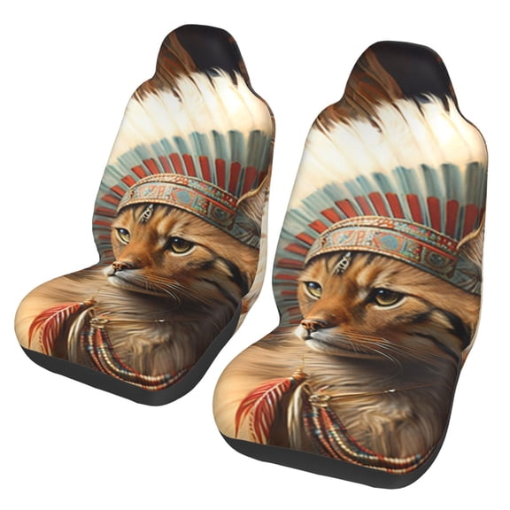 Chief Cat Native American Indians Car Seat Cover 2 Pcs Auto Front Bucket Seats Protector Cushion Universal Vehicle Truck SUV