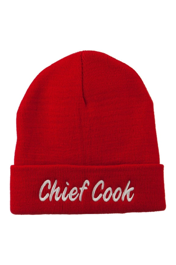Chief Cook Embroidered Long Beanie - Red OSFM