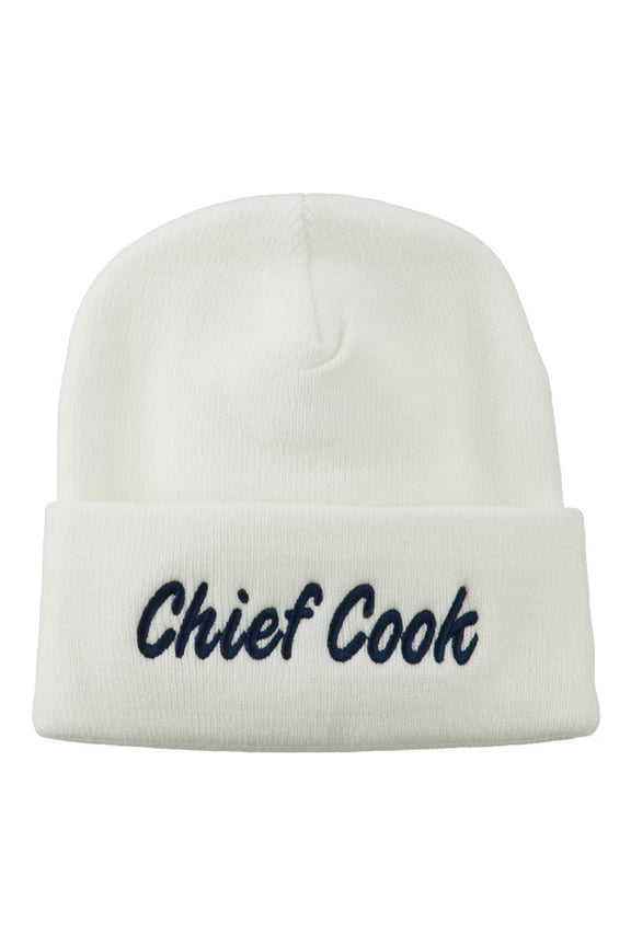 Chief Cook Embroidered Long Beanie - White OSFM