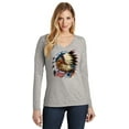 thumbnail image 1 of Chief Dreamcatcher Biker Womens V-neck Long Sleeve Shirt, 3XL Grey, 1 of 2