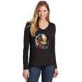 thumbnail image 1 of Chief Dreamcatcher Biker Womens V-neck Long Sleeve Shirt, Small Black, 1 of 2