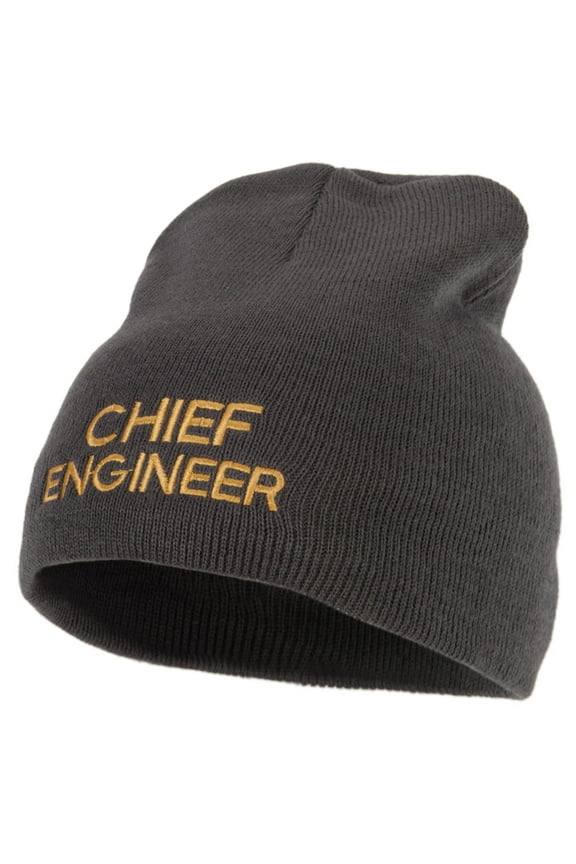Chief Engineer Embroidered 8 Inch Knitted Short Beanie - Dk Grey OSFM