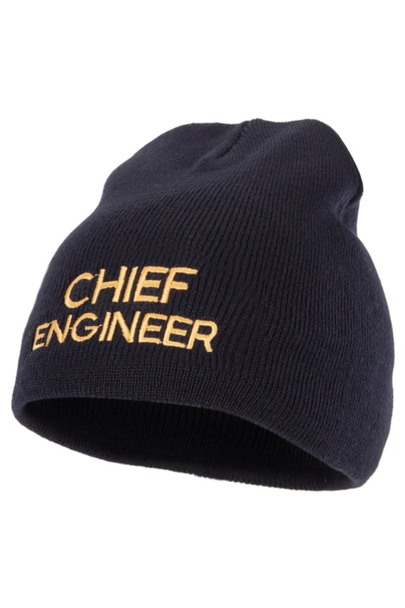 Chief Engineer Embroidered 8 Inch Knitted Short Beanie - Navy OSFM