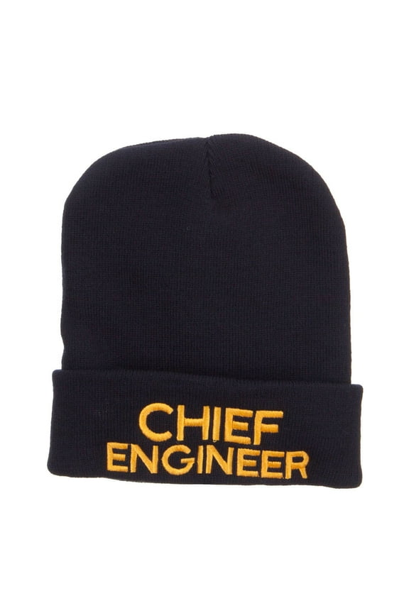 Chief Engineer Embroidered Long Beanie - Navy OSFM