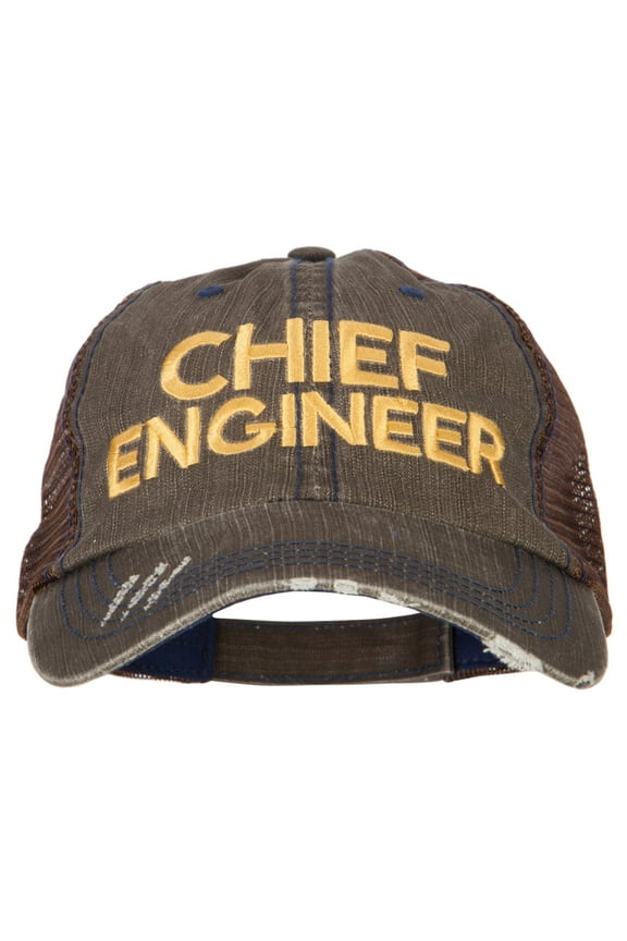 Chief Engineer Embroidered Low Profile Cotton Mesh Cap - Brown OSFM