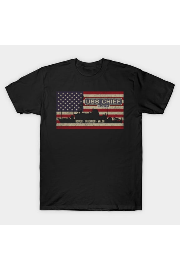 Chief MCM-14 Countermeasures Ship Vintage USA American Flag G7806 Unisex T-Shirt, Up to Size 5XL