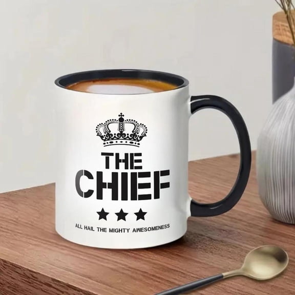 Chief Printed Ceramic Black Handle Mug Funny Father S Day Present Christmas Birthday