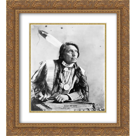 Chief Red Shirt 20x24 Double Matted Gold Ornate Framed Art Print