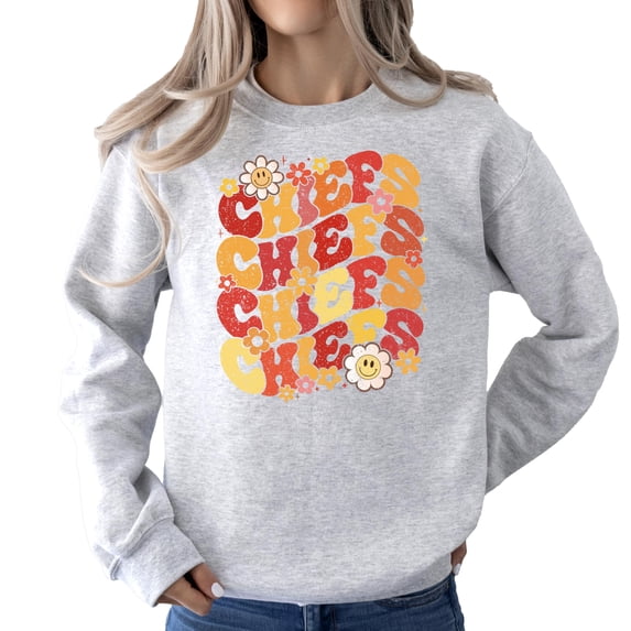 Chiefs Groovy Floral Sweatshirt School Spirit for Kids & Adults Gray Sweatshirt Youth X-Small