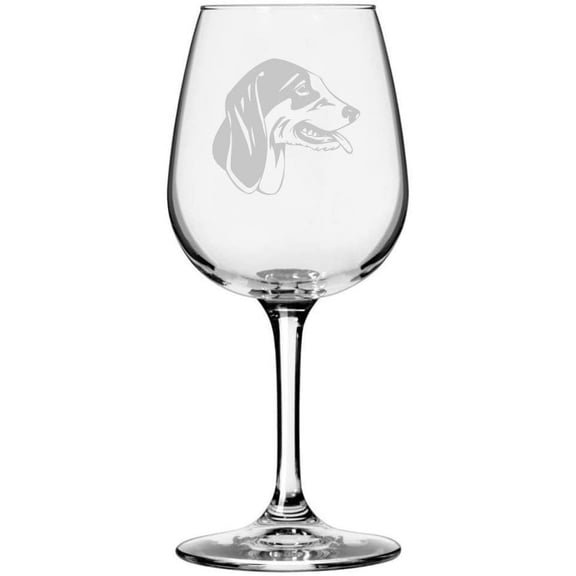 Chien Francais Blanc et Noir French White and Black Hound Dog Themed Etched 12.75oz Libbey Wine Glass