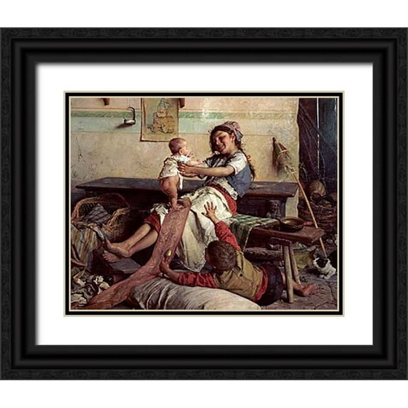 Chierici, Gaetano 24x20 Black Ornate Wood Framed with Double Matting Museum Art Print Titled - Playing With Baby