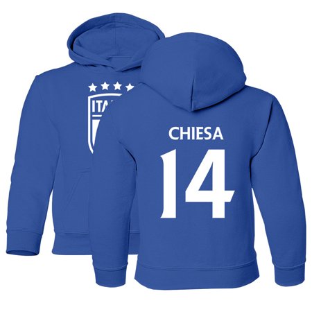 Chiesa 14 Jersey Style - Italy Soccer Cup Fan Youth Hooded Sweatshirt (Royal, Youth Small)