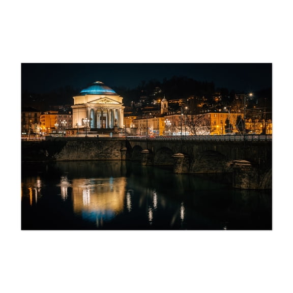 Chiesa della Gran Madre di Dio - Turin Piedmont Italy Photography Nightlife Architecture Bridge Cityscape Scenic Travel Poster Unframed Wall Art Print 4 x 6 inches