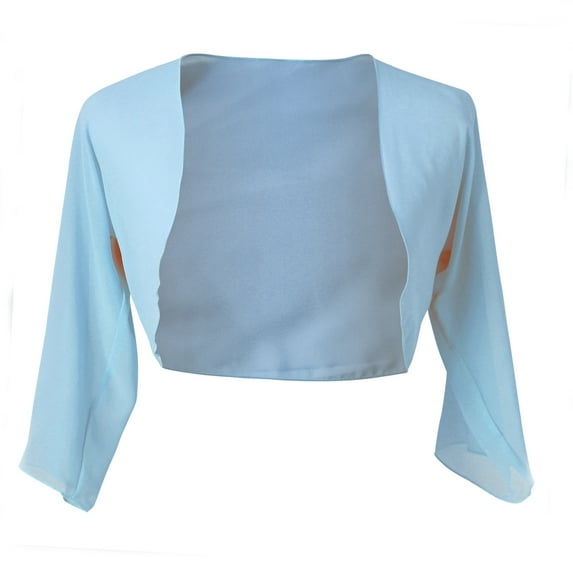 Chiffon 3/4 Sleeve Bolero Shrug Cardigan Top S-4XL - Light Blue,2XL