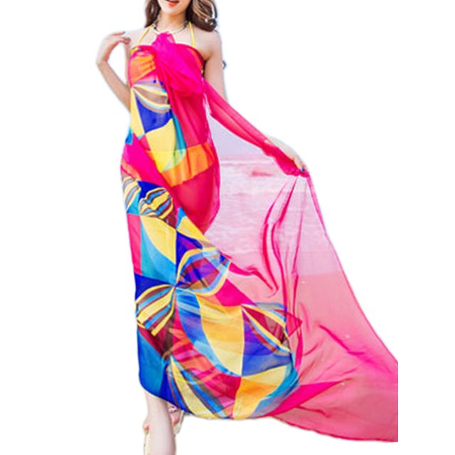 Chiffon Beach Sarong For Women Pareos Sheer Shawl Swimsuit Cover Ups