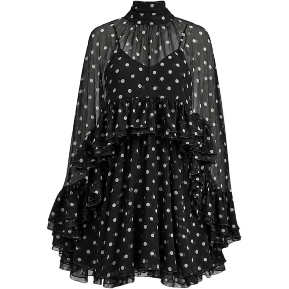 Chiffon Cape Ruffle Mini Dress for Women Semi Sheer Poncho Sleeve