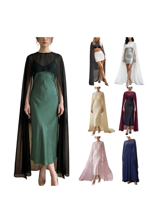 Chiffon Capelet Shawl for Women Mesh Poncho Evening Dress Wedding Cover Up