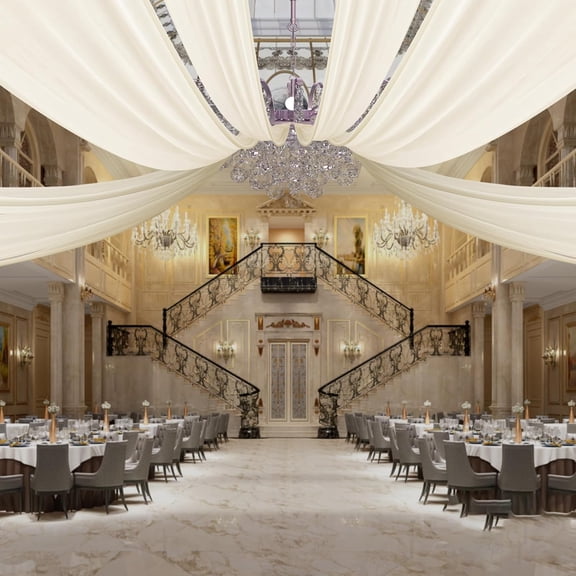 Chiffon Ceiling Drapes,6 Panels 5FT x 20FT Beige Ceiling Curtains Wedding Draping Fabric Sheer Swag Drapes Decorations Tent Ceiling Backdrop