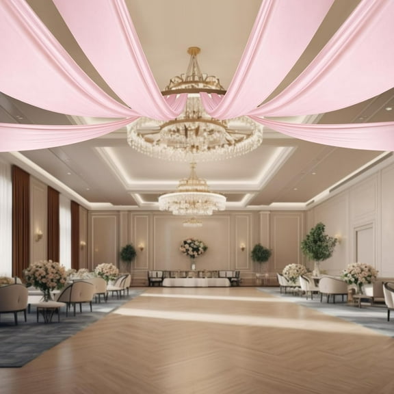Chiffon Ceiling Drapes,6 Panels 5FT x 20FT Pink Ceiling Curtains Wedding Draping Fabric Sheer Swag Drapes Decorations Tent