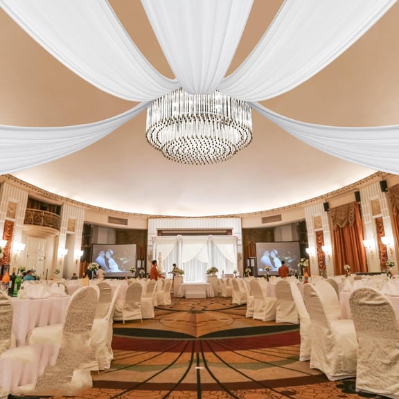 Chiffon Ceiling Drapes 6 Panels 5ftx20ft Long White Chiffon Sheer Draping Fabric Reception Halls Decoration for Party Ceremony Stage Wedding Ceremony