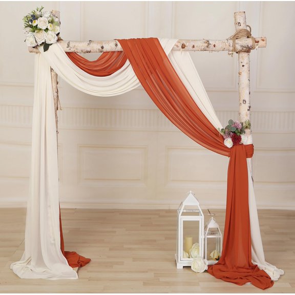 Chiffon Drapery Panels Wedding Arch Backdrop 27 x 216 Inch Burnt Orange & Ivory 2 Pack