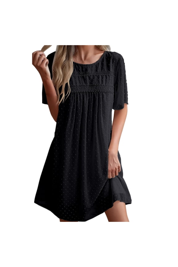 Chiffon Dress for Women Casual Sundress 2025 Summer Beach A Line Dress Boat Neck Short Sleeve Loose Mini Dress