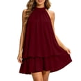 thumbnail image 1 of Chiffon Dresses for Women Halter Drop Waist Mini Dress Ruffle Wedding Guest Dress with Built-in Shorts Backless Flowy Summer Dresses for Club, Night Out and Holiday Brunch Outfits, 1 of 9
