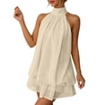 thumbnail image 1 of Chiffon Dresses for Women Halter Drop Waist Mini Dress Ruffle Wedding Guest Dress with Built-in Shorts Backless Flowy Summer Dresses for Club, Night Out and Holiday Brunch Outfits, 1 of 8