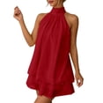 thumbnail image 1 of Chiffon Dresses for Women Halter Drop Waist Mini Dress Ruffle Wedding Guest Dress with Built-in Shorts Backless Flowy Summer Dresses for Club, Night Out and Holiday Brunch Outfits, 1 of 8