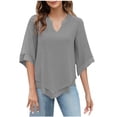 thumbnail image 1 of Chiffon Dressy Tops for Women V Neck 1/2 Length Bell Sleeve Business Casual Blouses Lightweight Flowy Shirts (Medium, Gray), 1 of 7