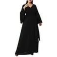 thumbnail image 1 of Chiffon Evening Gowns for Women Formal Plus Size Long Sleeve Low Back Maxi Dresses Elegant Wedding Guest Prom Dress Black, 4XL, 1 of 6