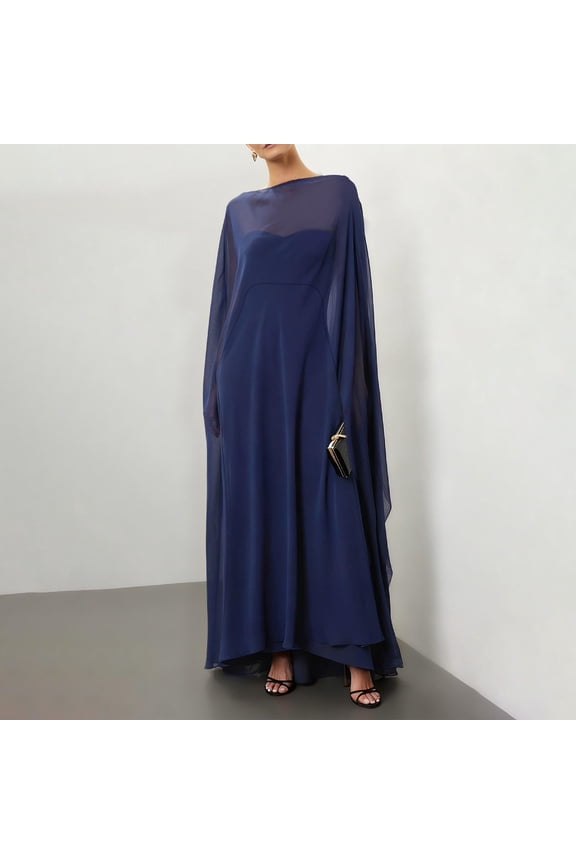 Chiffon Evening Shawl Scarf AURORADY High Low Flowy Sheer Mesh Poncho Top, Elegant Capelets Wraps Cover Up for Bridal Wedding Evening Party Dress Navy One Size Wraps