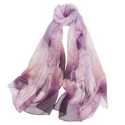 Chiffon Floral Scarves for Women Lightweight Fashion Shawls Wraps Large Neck Scarves (160*50cm,Violet)