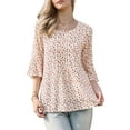 thumbnail image 1 of Chiffon Floral Top for Women's Ruffled Sleeve Round Neck Casual Blouse S Beige, 1 of 6