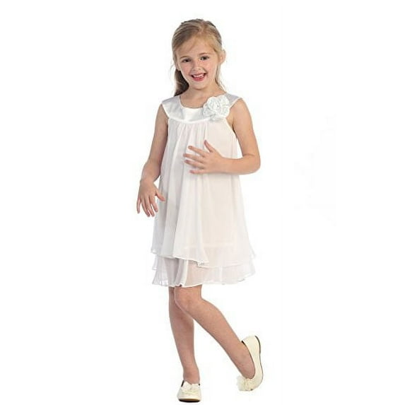 Chiffon Flower Girls Dresses Wedding Communion Christmas Casual Sz 2-14 White