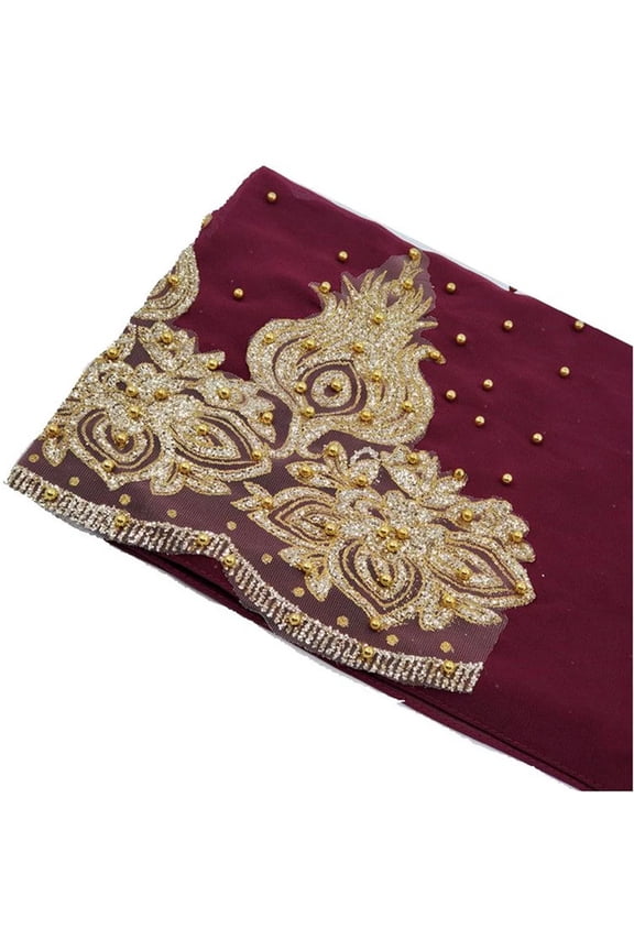 Chiffon Hijabs Scarf Turban Gold Glitters Beads Hijab For Woman Ramadan Foulard Femme Long Headscarf