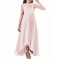 thumbnail image 1 of Chiffon Junior Bridesmaid Dress for Teens Asymmetrical Sleeveless Design Adjustable Waistband Flower Girl Dress for Girls Formal Dress-Blushing pink-12Y, 1 of 9